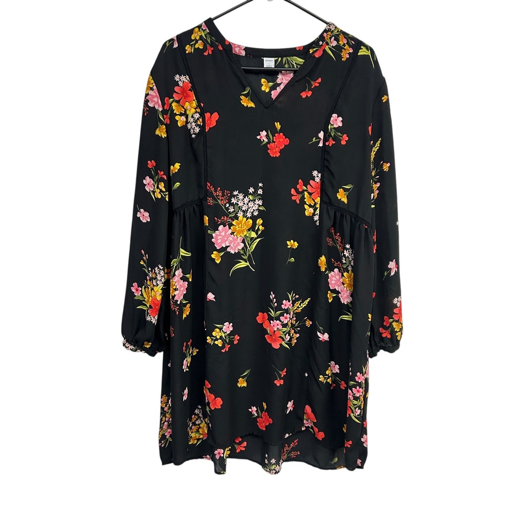 Floral Babydoll Empire Waist Dress‎ Womens L Black Cottagecore Boho Romantic